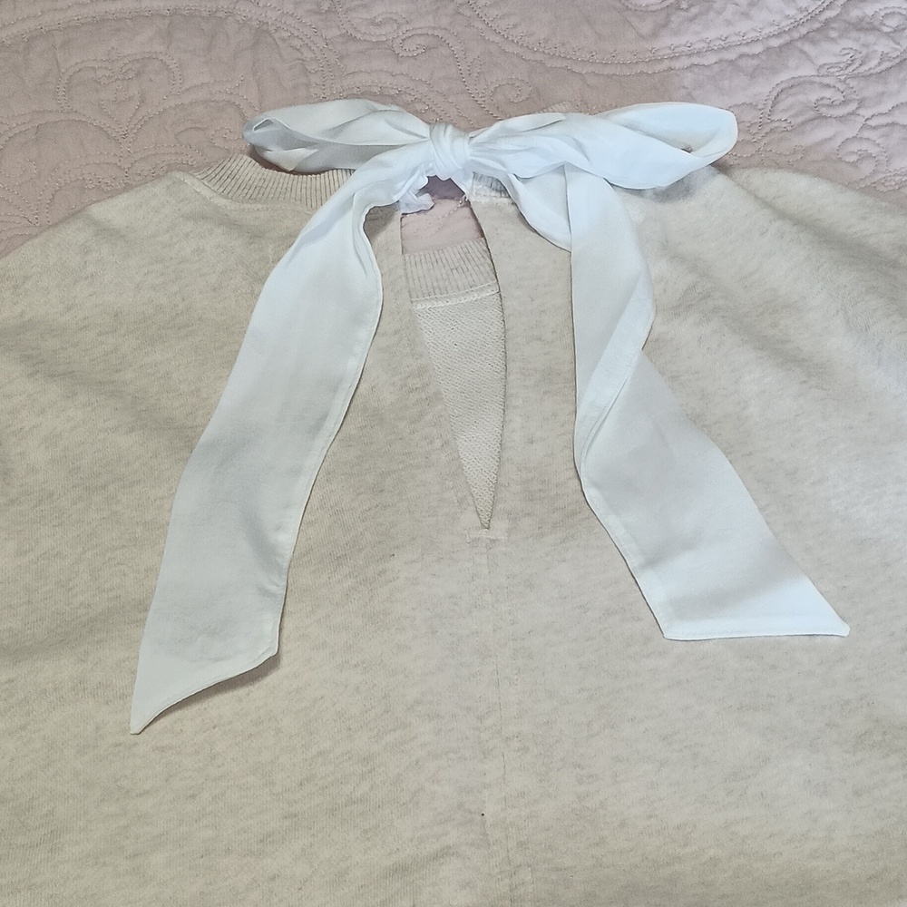 aerie Cream Crewneck Sweatshirt With Satin Bow - Picture 5 of 5
